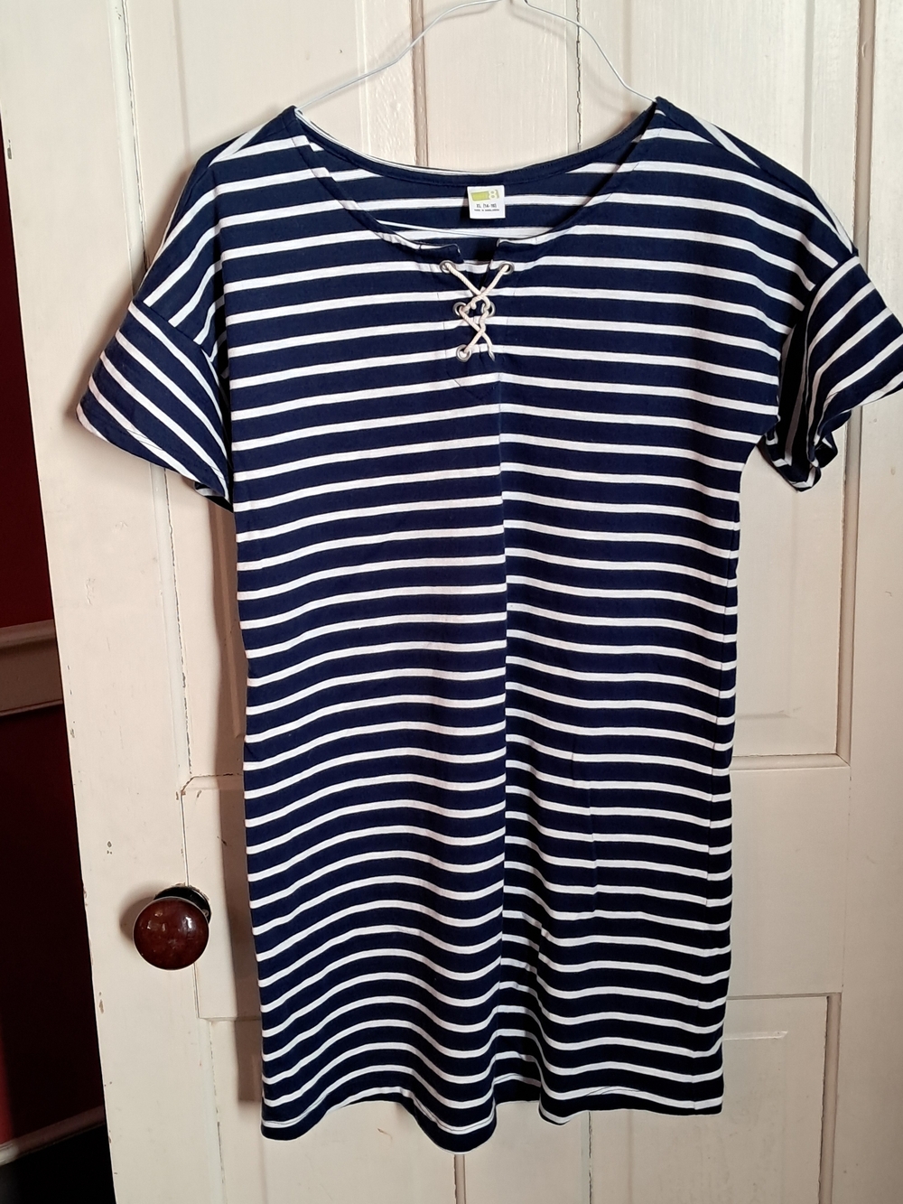 Crazy 8 Navy and White Striped Lace-Up Tee Dress